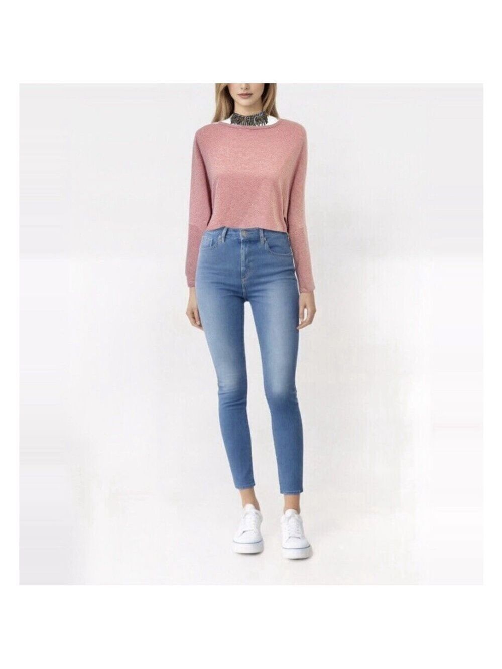 Vintage BLVD Cropped Sweater Crewneck Pullover Pink Oversized Sz M Barbie Y2K